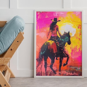 Girl Riding Horse Canvas Print: Abstract Western Decor