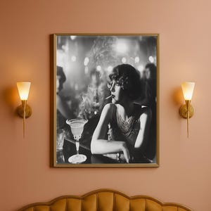 1920s Flapper Art Print | Art Deco Glamour Poster, Vintage Bar Decor