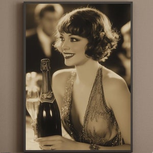 Flapper Girl Canvas Print: 1920s Art Deco Champagne Party Decor