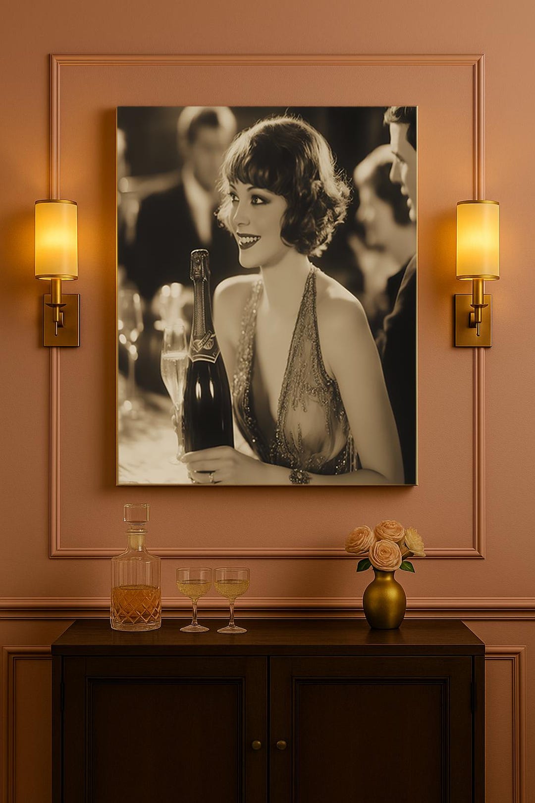 1920s Flapper Girl Canvas Print | Art Deco Champagne Party Wall Art ...