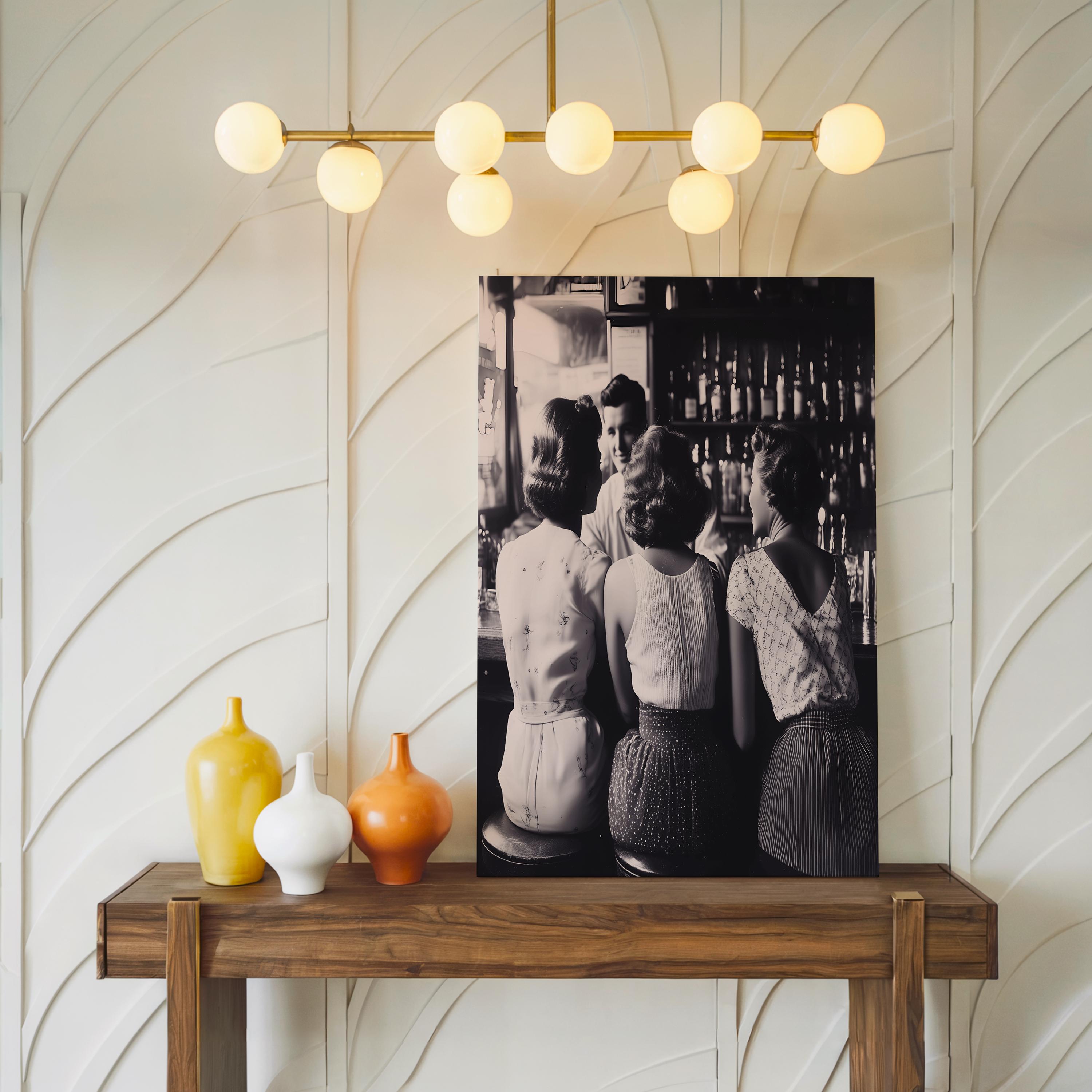 1940s Vintage Bar Scene Canvas Print – Retro Black and White Women’s Wall Art, Old Hollywood Home Decor, Midcentury Style Print
