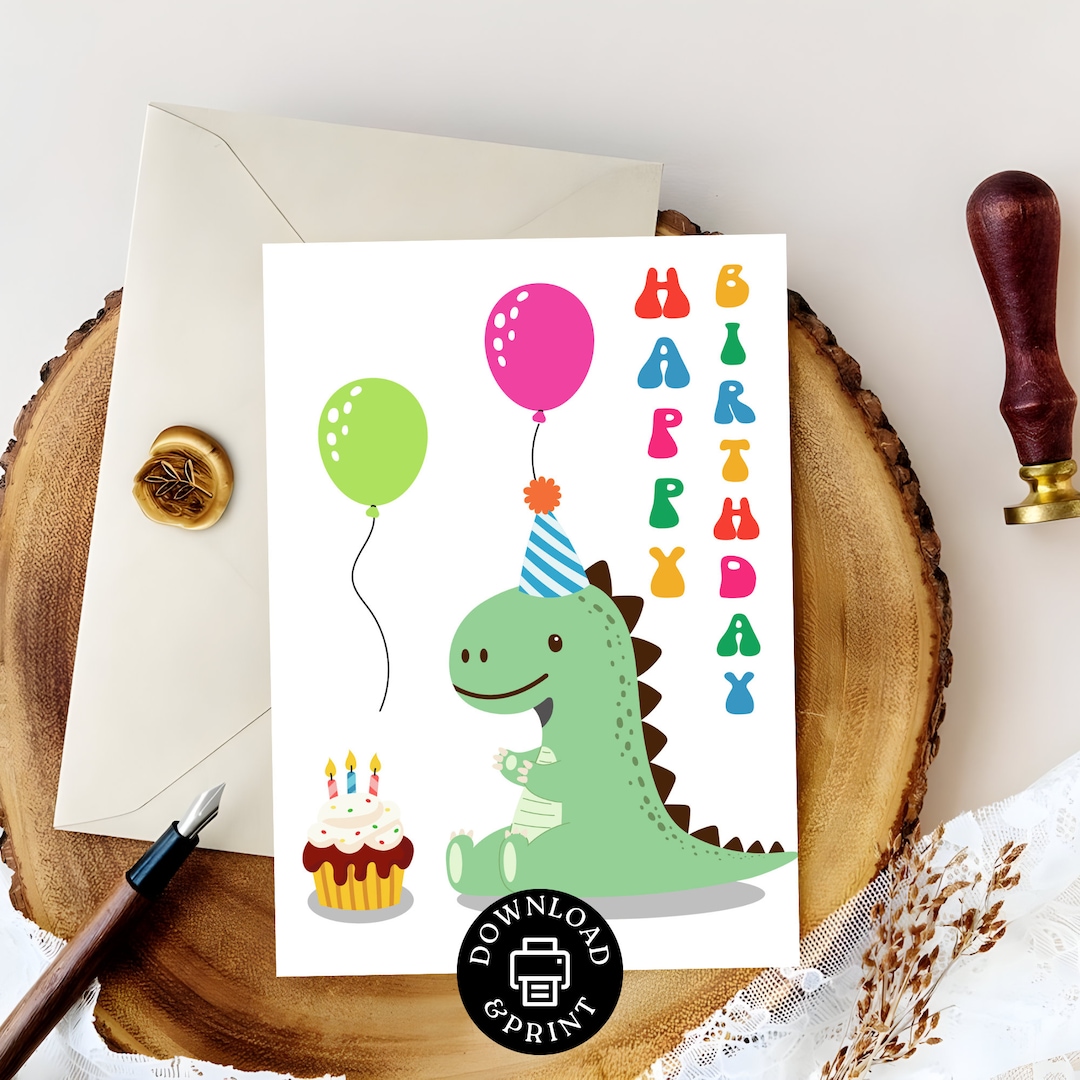 Happy Birthday Card Printable Dinosaur Birthday Card Printable Cute ...