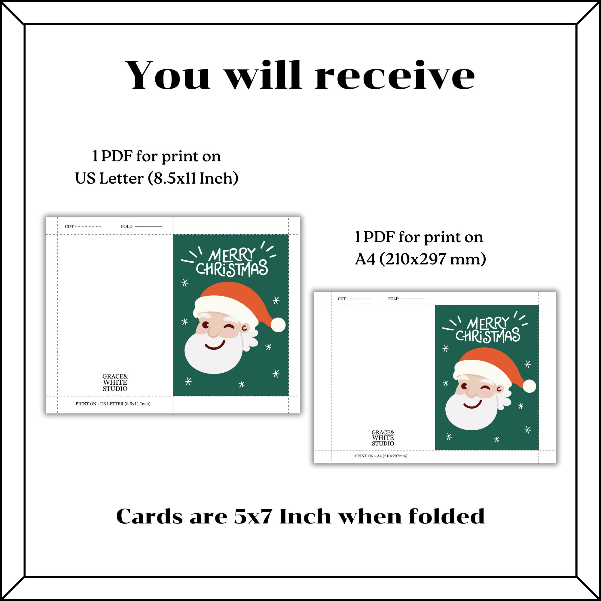 Merry Christmas Card Printable Festive Card Printable Xmas Card 5x7 ...