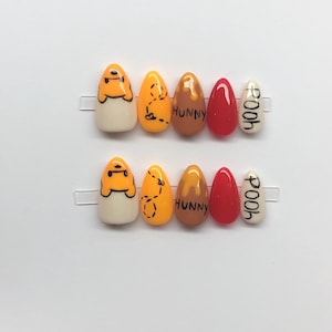 Pooh bear nails, press ons, glue on nails, nails, whinnie the Pooh, bear nails, nails summer, Disney, fake nails, Disney nails