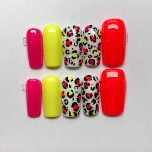 Neon Leopard Press On Nails: Handmade Gel Nail Set