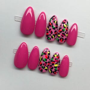 Neon Leopard Press On Nails: Handmade Gel Nail Tips