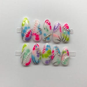 Abstract Color Press On Nails: Luxury Handmade Gel Nail Set