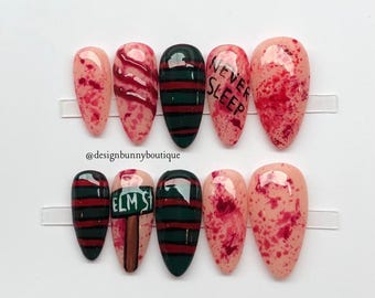 Freddy Krueger Press On Nails: Elm Street Horror, Halloween Nail Art