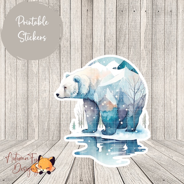 Printable Watercolor Polar Bear Sticker Design