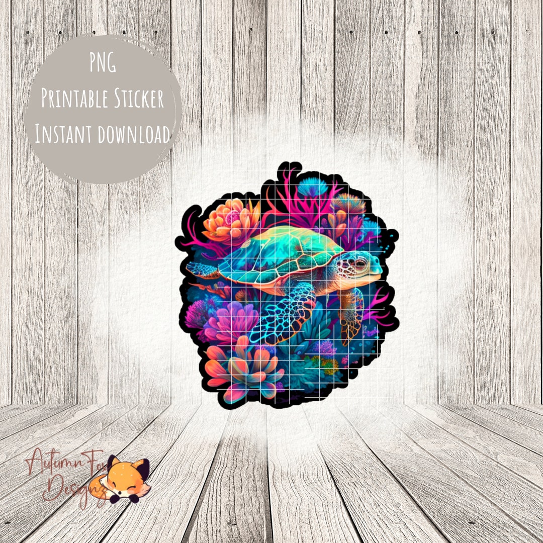 Sea Turtle Printable Sticker PNG, Sea Turtle Under Water, PNG, Sea ...