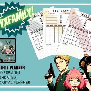 SPY, FAMILY, digital planner, goodnotes, notability, pdf planner, journal, anime, monthly, undated year, hyperlink