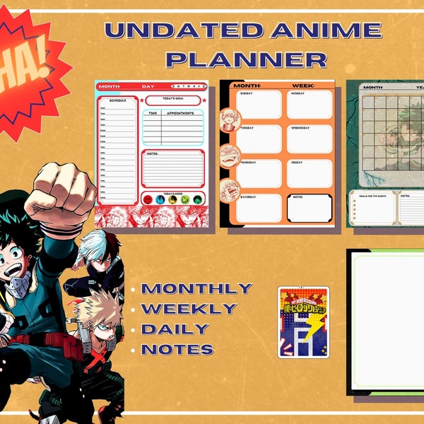 mha, anime digital planner, goodnotes, notability, pdf planner, journal, manga, monthly, undated