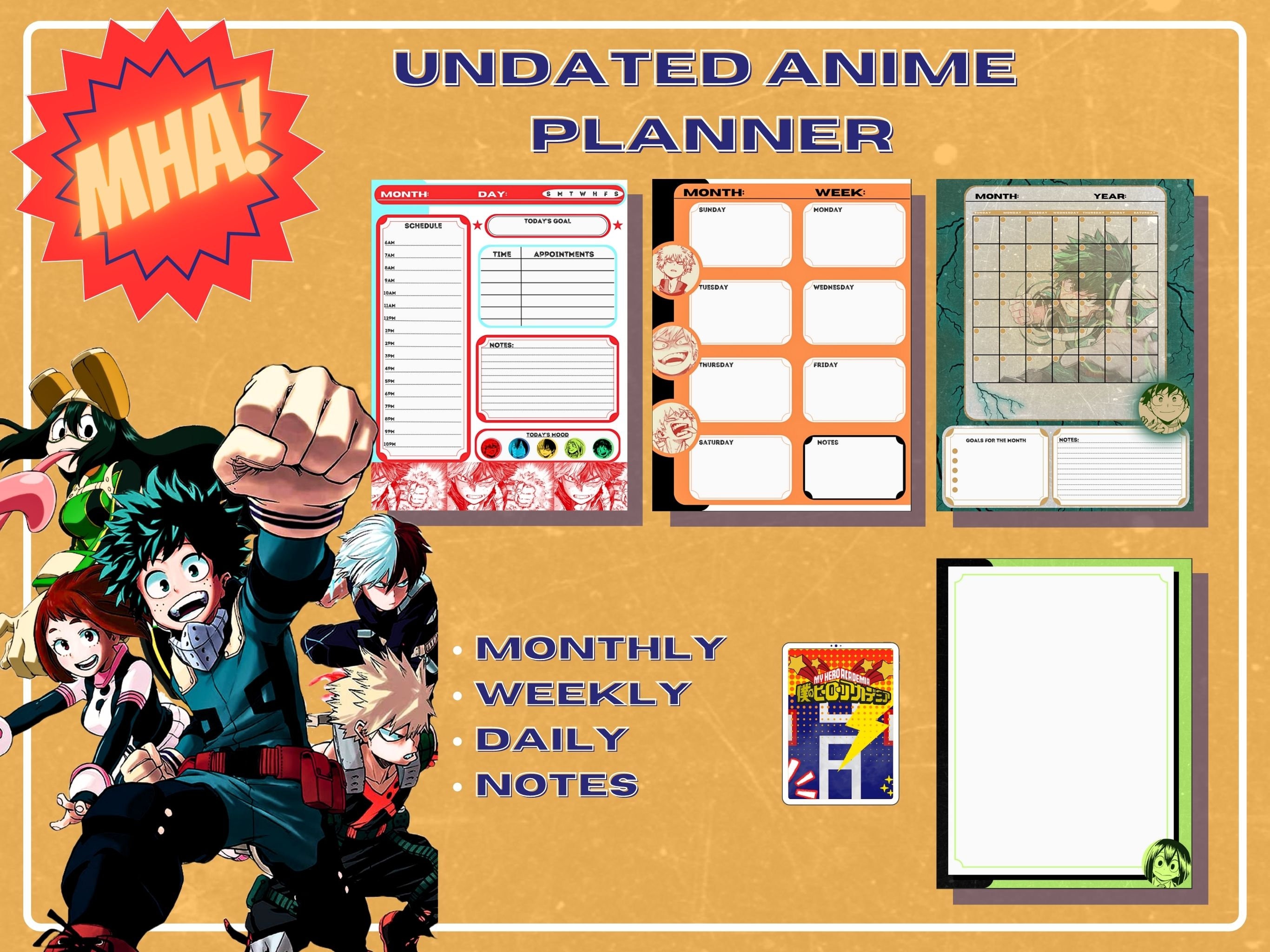 Mha, Anime Digital Planner, Goodnotes, Notability, Pdf Planner, Journal