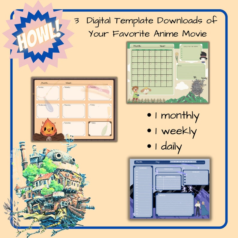 Howl, Anime Digital Planner, Goodnotes, Notability, Pdf Planner