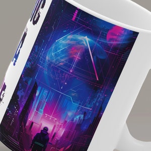 Cosmic Java Juice Mug, Neon Sci-Fi Space Coffee Cup, 320ml (11oz)