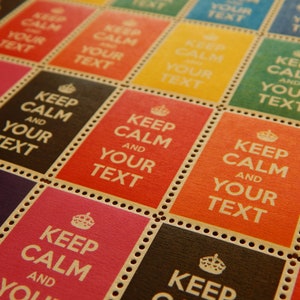May include: A patterned design featuring multiple rectangular blocks with the text "KEEP CALM AND YOUR TEXT" in white. The blocks are in various colors, including red, orange, and pink, with a crown graphic.