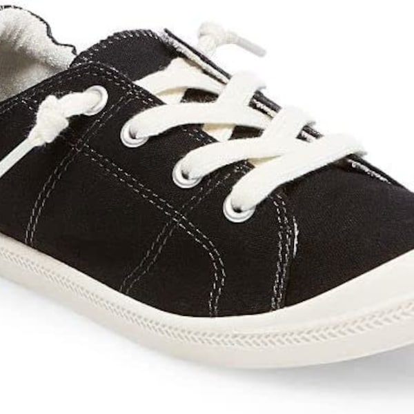 Mad Love Women's Lennie Lace-Up Canvas Sneakers  Black/White Size 7w