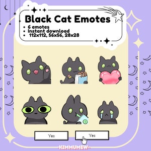 Black Cat 6 Emotes Pack Cute , Black Cat emote, Aesthetic, For Twitch, Discord, ect