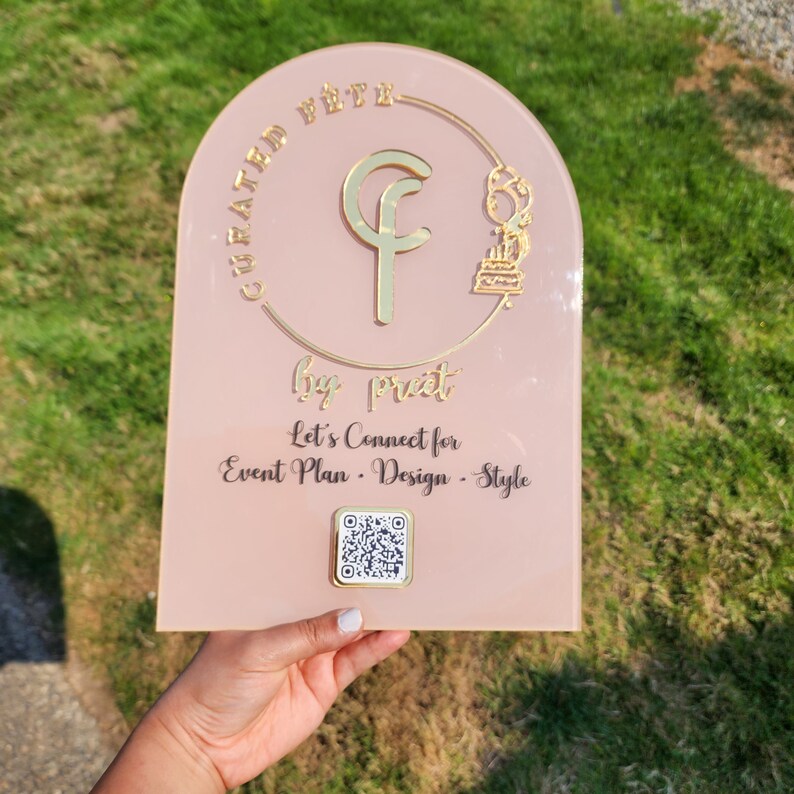 Layered, Table Top Acrylic Logo Sign With QR Code for Businesses