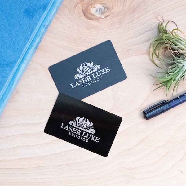 Metal business cards with a complimentary QR code, contactless business cards