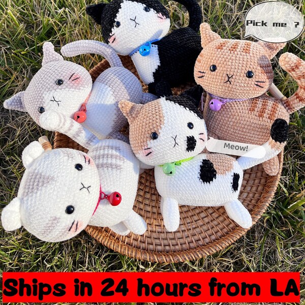 Crochet cat doll Crochet animal stuffed cat toy with extra little Bell handmade amigurumi crochet toy crochet Little cat plush for bag charm