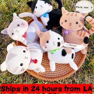 Crochet cat doll Crochet animal stuffed cat toy with extra little Bell handmade amigurumi crochet toy crochet Little cat plush for bag charm