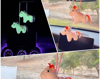 Crochet horse | Crochet animal | Amigurumi horse grow in the dark | handmade horse plush for car hanging and bag charm | Rainbow Horse gift