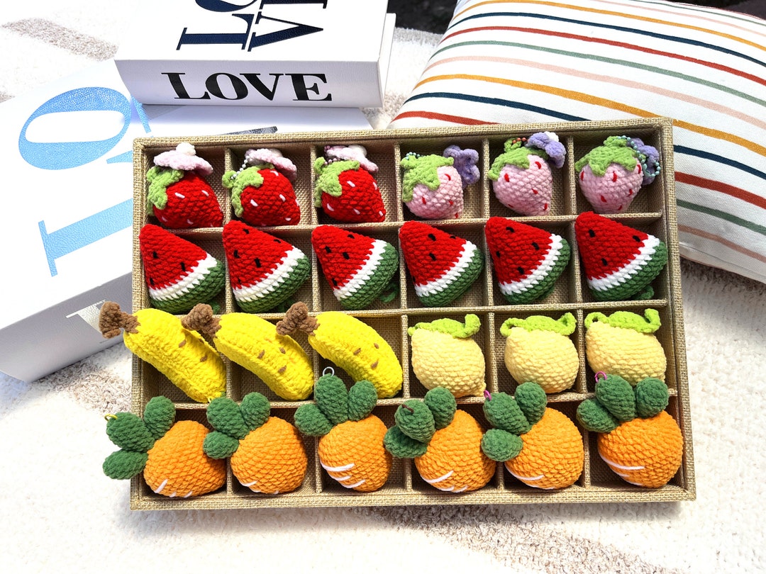 Personalized Fruit Crochet Keychain Lemon, Banana, Carrot, Strawberry, Watermelon Handmade Fruit