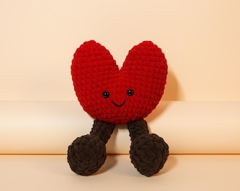 Crochet Heart Plush Jellycat Inspired, Red Amigurumi Heart Soft Toy with Legs, Cute Valentine Gift, Kawaii Hug Pillow Plushie