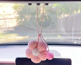Crochet Flower Car Hanging: Handmade Amigurumi Car Charm with Bell