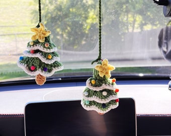 Glow-in-the-Dark Christmas Tree Ornament — Crochet Amigurumi Car Charm, Rearview Mirror Hanging, Kawaii Holiday Decor | Gift-Ready