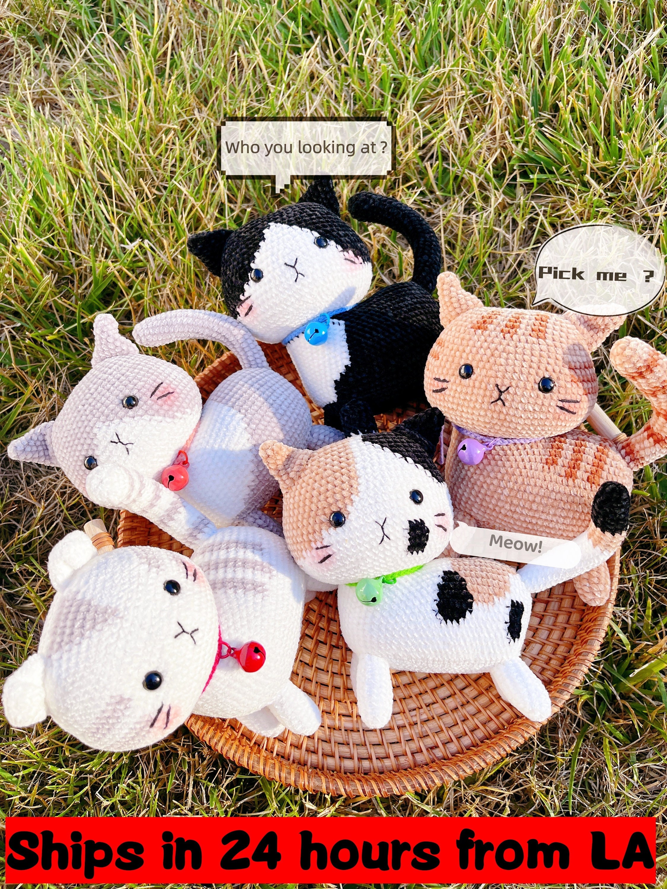 かぎ針編みの猫人形：鈴付き手作りぬいぐるみ - Etsy 日本