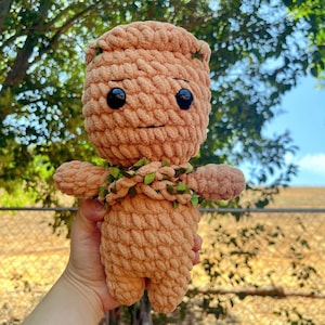 Baby Groot crochet plush – 10–11&quot; amigurumi tree buddy, handmade fan-made gift