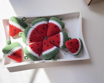 Crochet Watermelon Keychain: Amigurumi Fruit Bag Charm