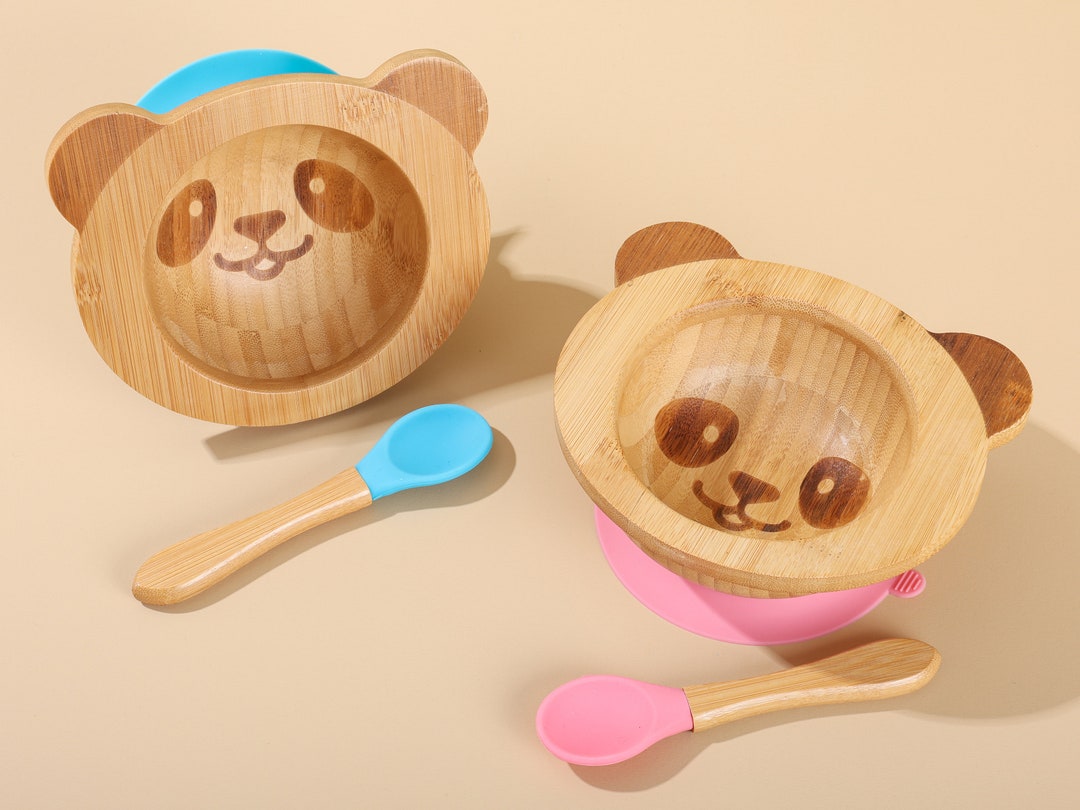 Personalized 100 Bamboo Baby Bowl Comes With Silicone Spoons for Baby