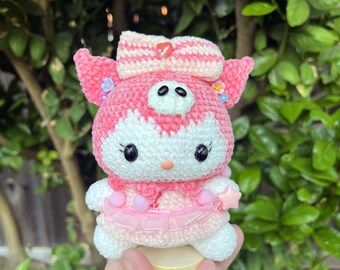ピンクのハローキティかぎ針編み｜ドーナツ風あみぐるみぬいぐるみ