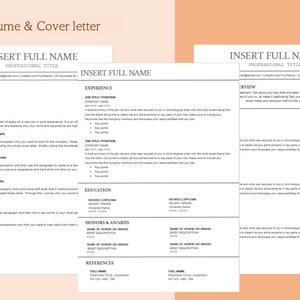 Minimalist Resume CV Template With Cover Letter - Etsy