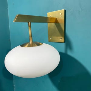 Brass & Wood Globe Wall Sconce: Mid-Century Modern Lighting, Plug-In or Wire-In
