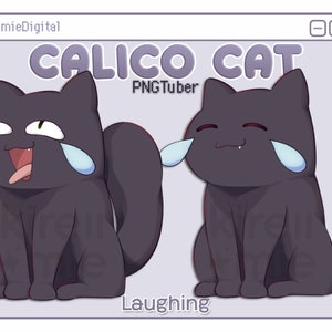 PNGTuber black cat crying with laughter emote.
