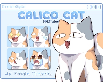 Cute Chibi Calico Cat PNGTuber w/ 4 Expressions for Twitch and Streaming, Compatible With Veadotube Mini, Discord Reactive Images and HONK