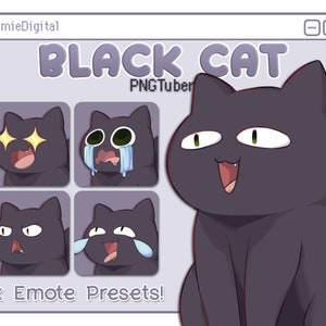 Cute Chibi Black Cat PNGTuber w/ 4 Expressions for Twitch and Streaming, Compatible With Veadotube Mini, Discord Reactive Images and HONK