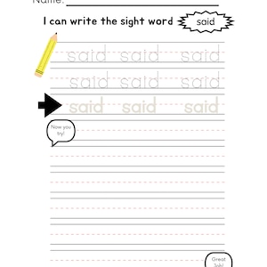 Sight Word Worksheet Bundle - Etsy