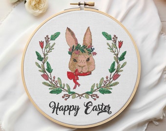 Easter Bunny Cross Stitch Pattern PDF, Easter Needlepoint Pattern, Easter Embroidery Spring Cute Funny Counted Instant Download PDF File