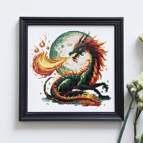 Dragon Cross Stitch Pattern PDF, Dragon Counted Cross Stitch, Fantasy Cross Stitch, Cute Cross Stitch, Cosmic Cross Stitch Instant Download