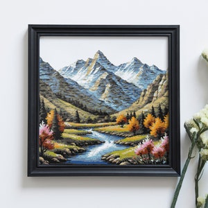 Forest Mountain Landscape Cross Stitch Pattern: Nature Scene (PDF Download)