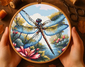 Dragonfly Cross Stitch Pattern: Woodland Flowers (PDF Downloadable Pattern