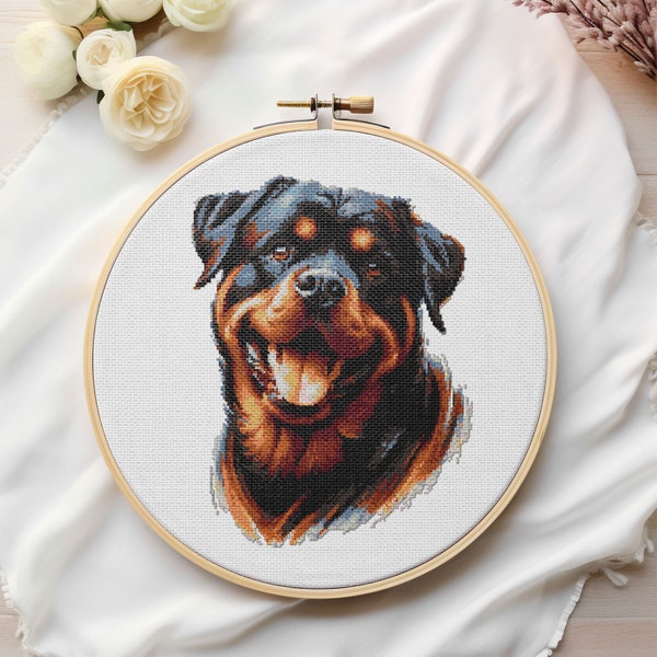 Patrón de punto de cruz Rottweiler Descarga instantánea en PDF - Patrón de punto de cruz de perro - Patrón de punto de cruz de animales