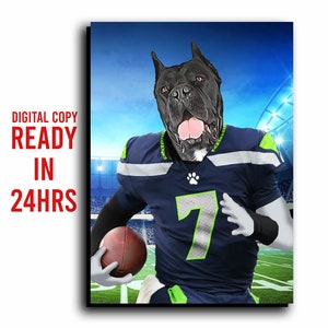 Custom Seattle Seahawks Pet Portrait: Funny Football Gift (Digital Copy)