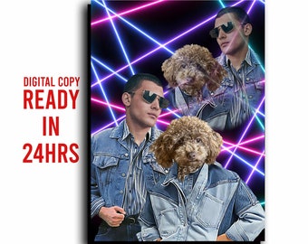 80s Fashion Pet Portrait: Custom Denim Jacket Outfit (Digital Copy)