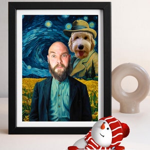 Custom Van Gogh Vintage Pet Funny Portrait Christmas Card 80&#39;s Funny Pet Portraits Starry Night Retro Classic Photograph